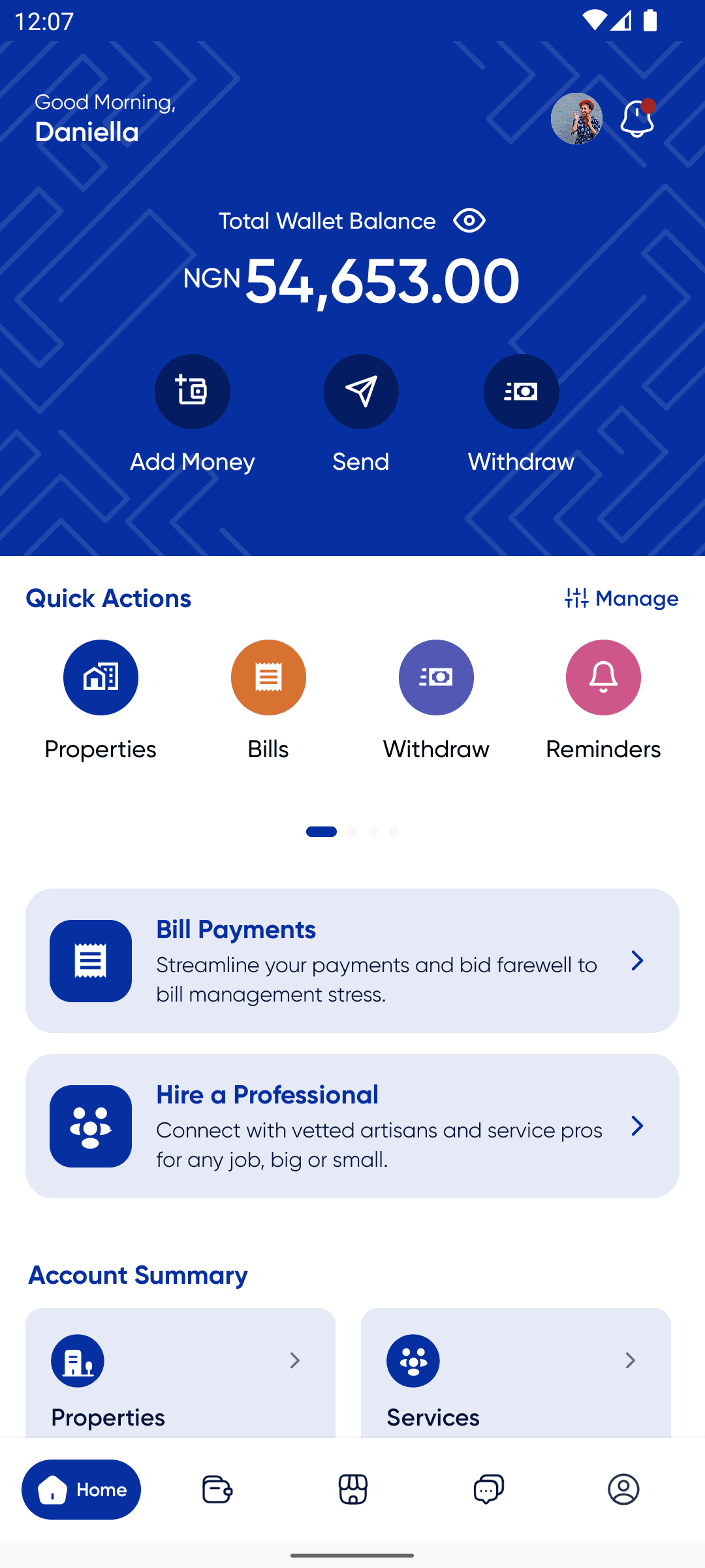 Rentwize app home screen on Android