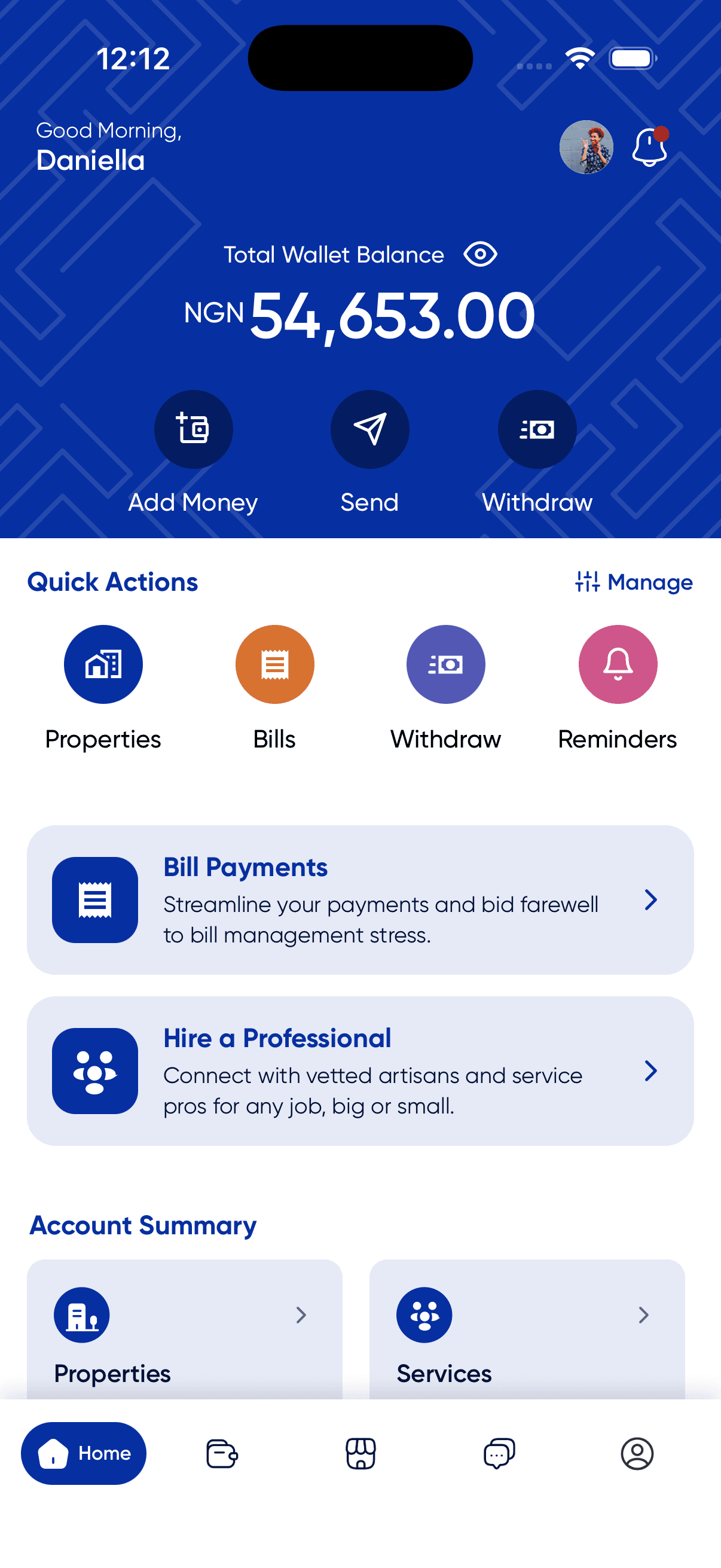 Rentwize app home screen on iOS